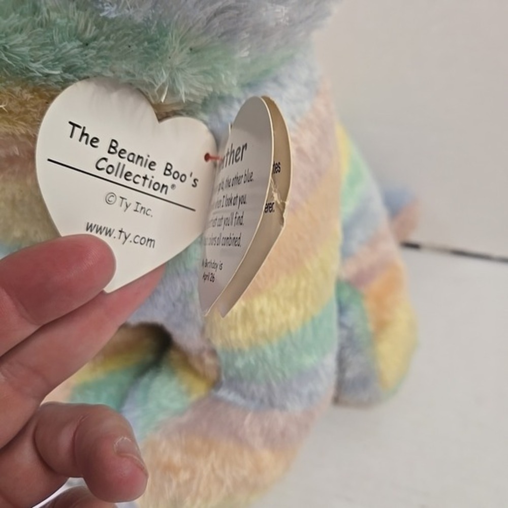 Ty Beanie Boos Heather Large Rainbow Cat Plush 17"2018 Blue Gold Glitter Eyes - Picture 7 of 16